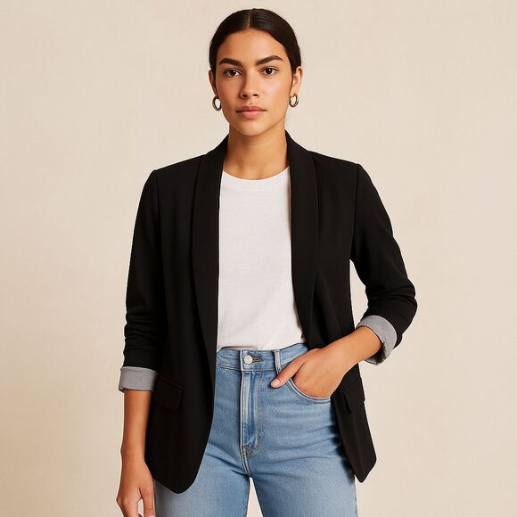 Anthropologie Cartonnier Black Blazer Jacket Draped Open- Front Size Medium NWT - Picture 13 of 13